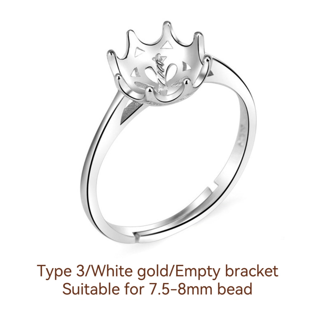 S925 Sterling Silver Ring Empty Holder, Open Ring, DIY Fittings（1pcs, with no bead)