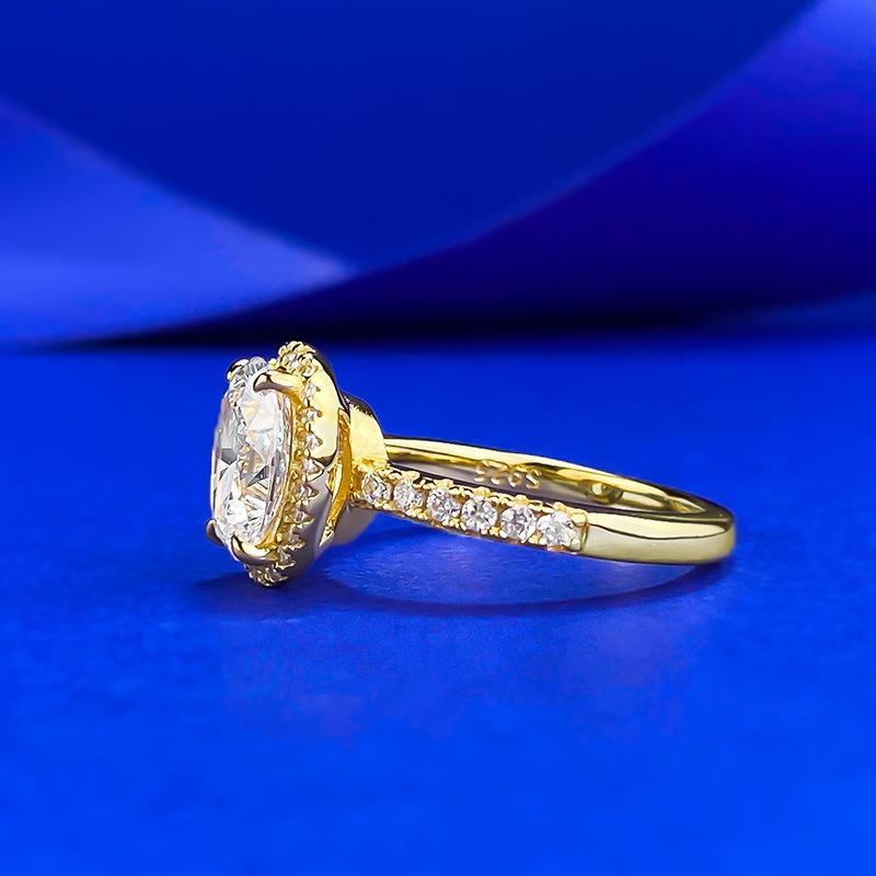 S925 Sterling Silver Oval Pigeon Eggs Golden Plated 7*9mm 6A Cubic Zirconia Ring-126(45%)