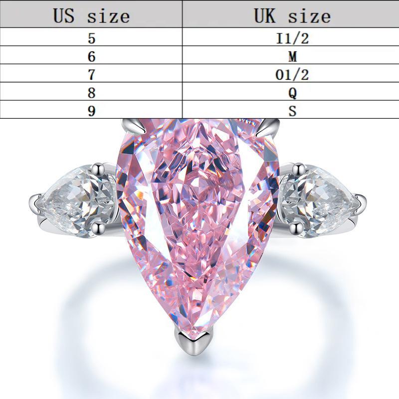 S925 sterling silver pear shape Ice Flower cut ring 11*17mm white/pink 8A cubic zirconia ring fashion jewelry accessory woman girl promise ring Springtok-284(35%)