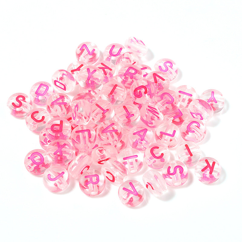 100 Pcs/Pack Acrylic Colorful English Beads Transparent Candy Color Flat round Loose Beads Diy Hand Beaded Material