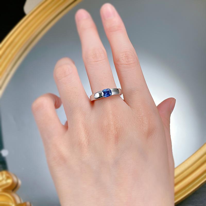 S925 Sterling Silver Blue Oval Cut Oval Ring 5*6mm 6A Cubic Zirconia Ring-470(35%)