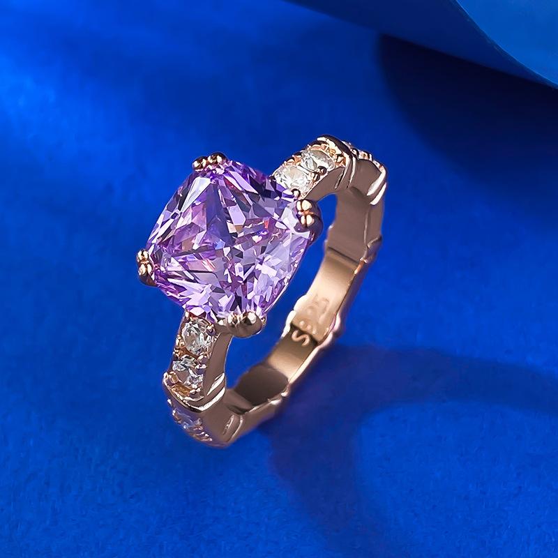 S925 Sterling Silver Purple Five-Flower Square Ring 9*9mm 6A Cubic Zirconia Ring-417(25%)