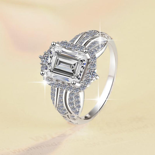 S925 Sterling Silver Big Grandma Ring Synthetic Moissanite Ring 3Carat-445 young  moissanite(25%)