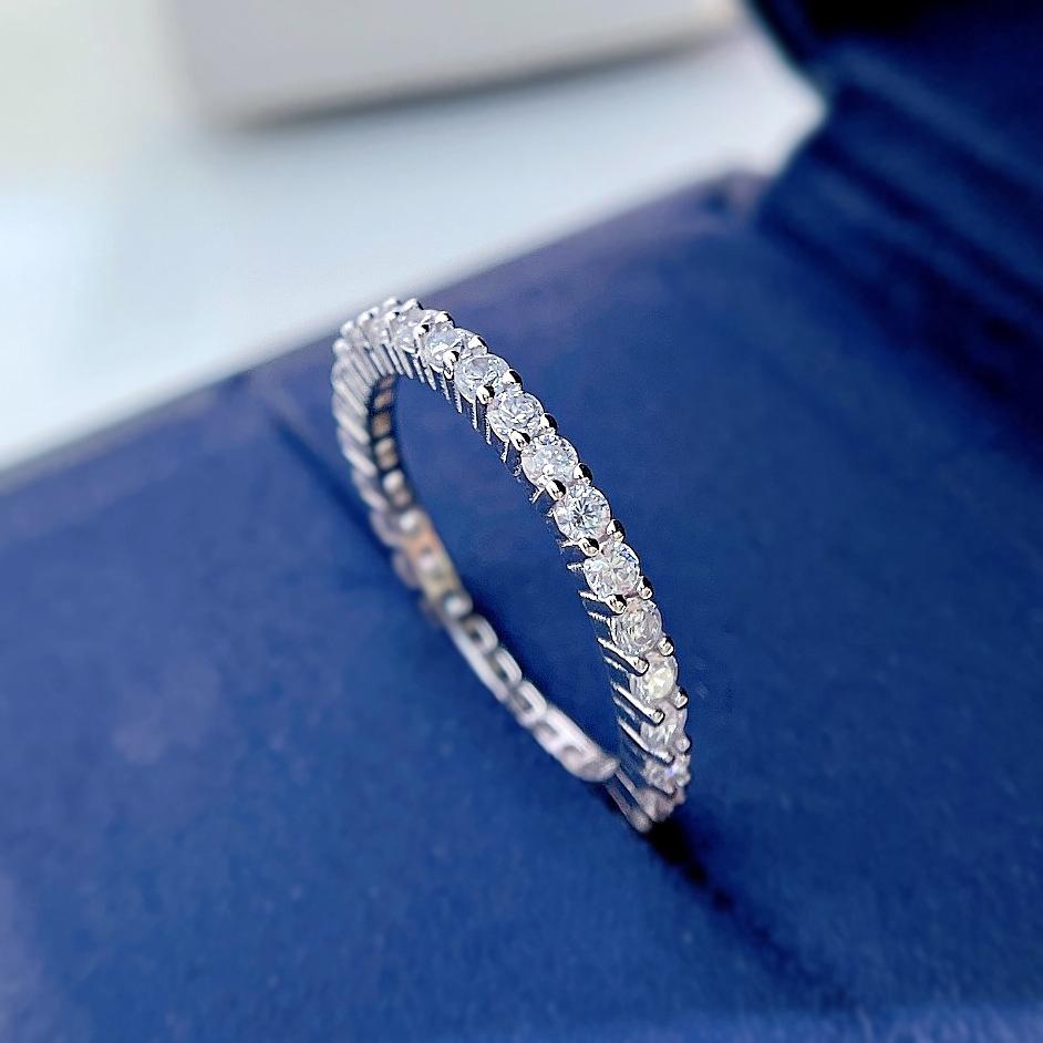 NO.096 S925 Sterling Silver Color Fine Row Ring 6A Cubic Zirconia Ring fashion jewelry accessory woman girl promise ring Springtok