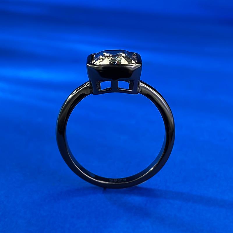 S925 Sterling Silver Black Golden Grandma Cut Square Ring 7*9mm 6A Cubic Zirconia Ring-361(35%)