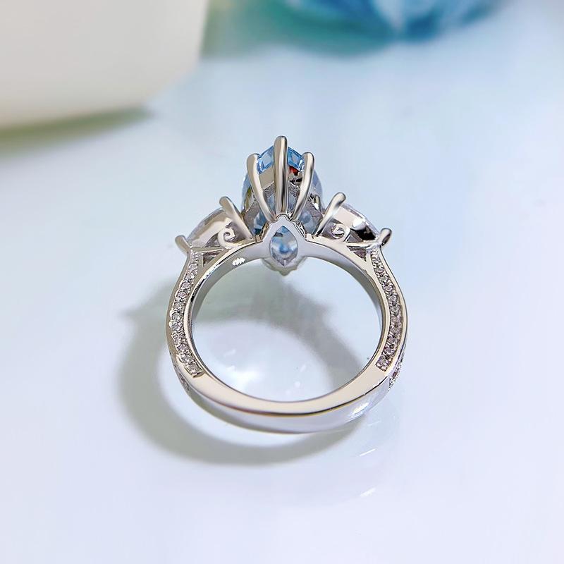 S925 Sterling Silver Aquamarine Marquise Ring 8*16mm 6A Cubic Zirconia Ring-238(35%)