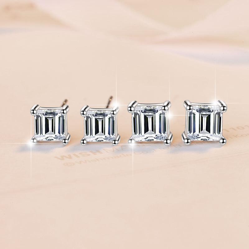 925 Sterling Silver Princess Square Earrings Synthetic Moissanite Earrings Daily Life Earrings(35%)-641