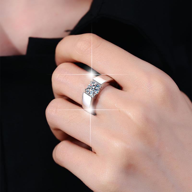 NO.157 Synthetic Moissanite S925 Sterling Silver Simple Couple Ring Proposal Ring fashion jewelry accessory promise ring Springtok Men's Ring