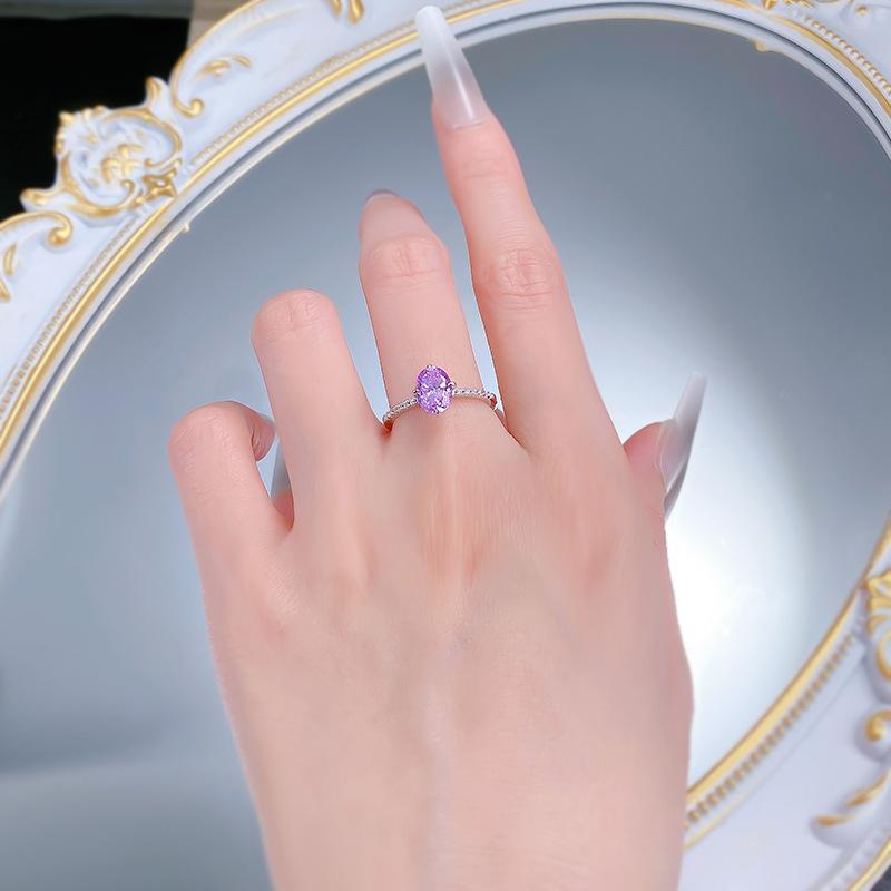 S925 Sterling Silver Purple Pigeon Egg Cut Oval Ring 6*8mm 6A Cubic Zirconia Ring-394(35%)