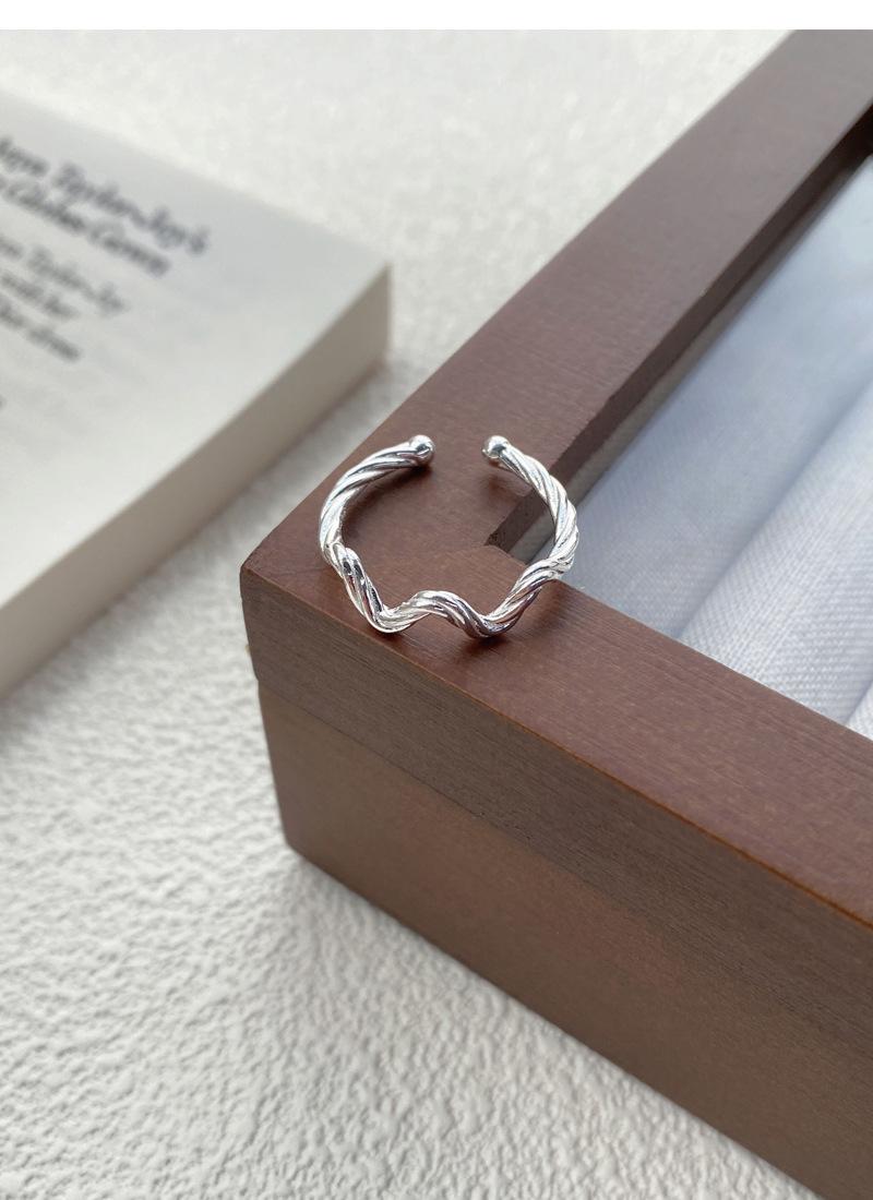 S925 Sterling Silver Simple Irregular Wave Braided Open Ring for Women - 513(45%)