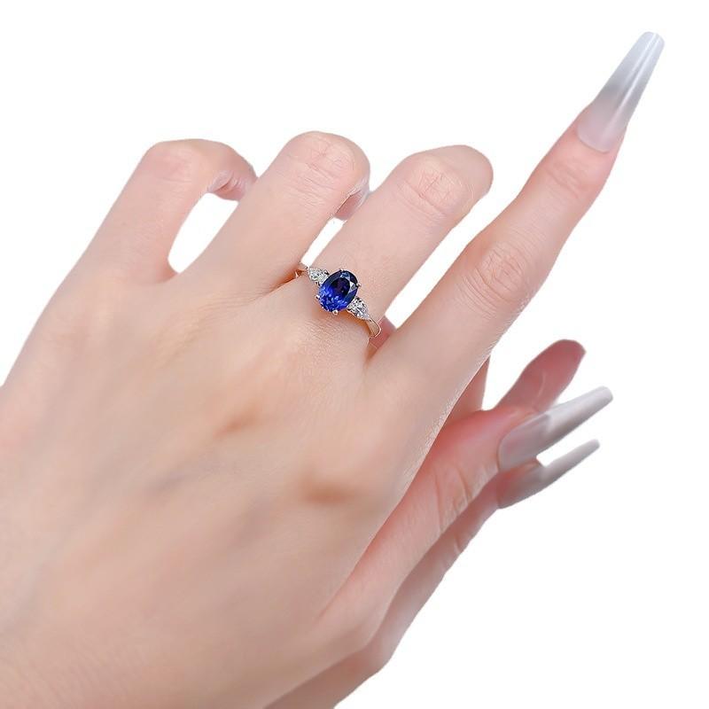 S925 Sterling Silver Oval Cut Ring Red/Blue 6*8mm 6A Cubic Zirconia Ring fashion jewelry accessory woman girl promise ring-271(35%)