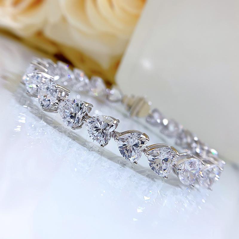 S925 Sterling Silver Bracelet Full Heart 8A Cubic Zirconia Bracelet-306(15%)