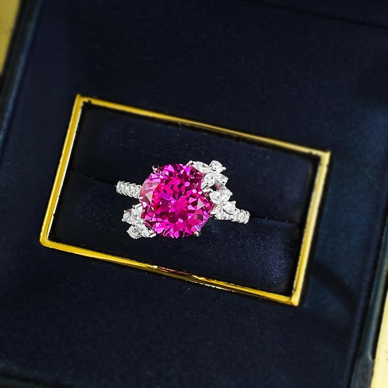 S925 Sterling Silver Rose Red Round Cut Butterfly Ring 6A Cubic Zirconia Ring-462(25%)