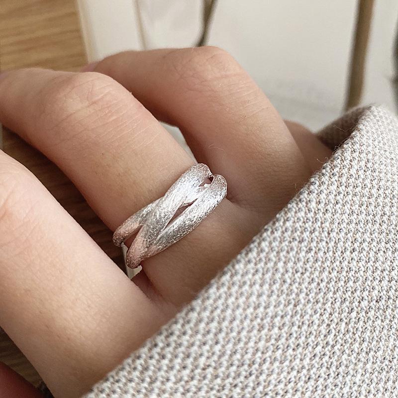 S925 Sterling Silver Multi-layer Cross Brushed Ring for Women Open Ring -553(45%)