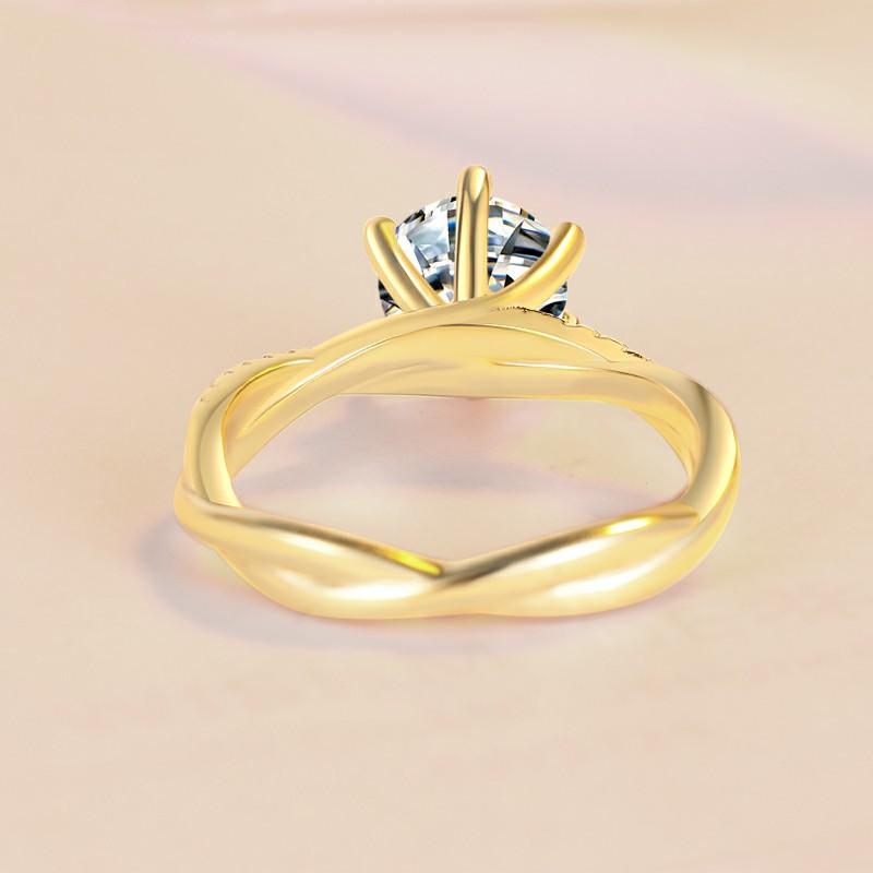 S925 Sterling Silver Interleaved Rattan Shaped Golden Ring Synthetic Moissanite Ring-267(35%)