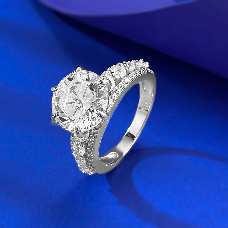 S925 Sterling Silver Round Six claws 10*10mm 6A Cubic Zirconia Ring-435(25%)