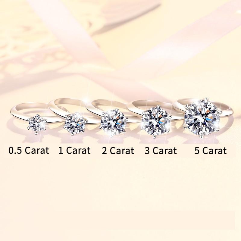 Blue-S925 Sterling Silver D Color Synthetic Moissanite Six-claws Ring 1/2/3/5 Carat Elegant Luxury Daily Life Woman Birthday Gift Engagement-235(35%)
