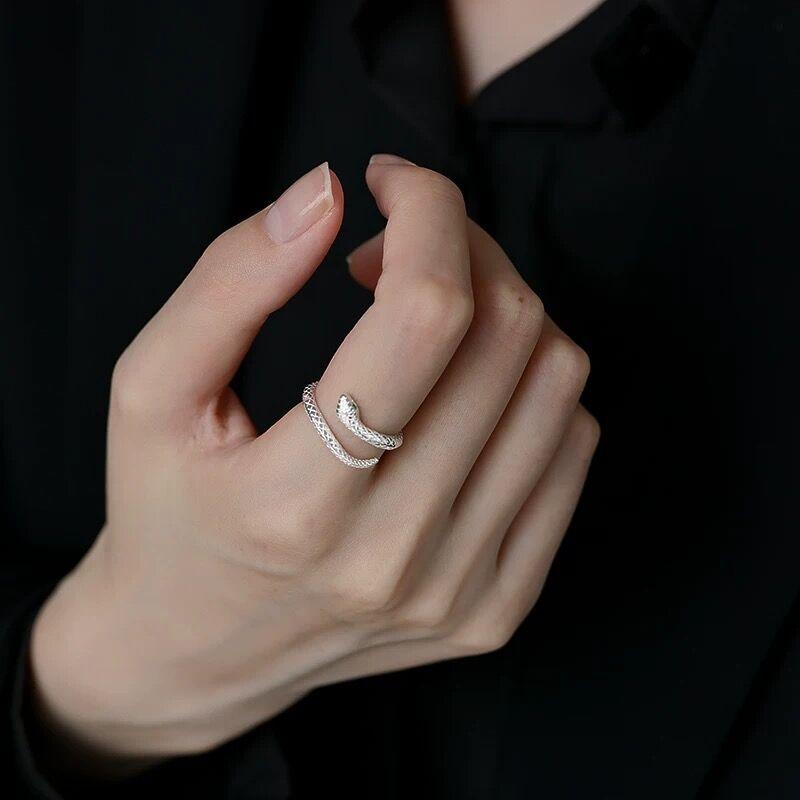 S925 Sterling Silver Personality Little Snake Adjustable Open Finger Ring for Women-633(45%)