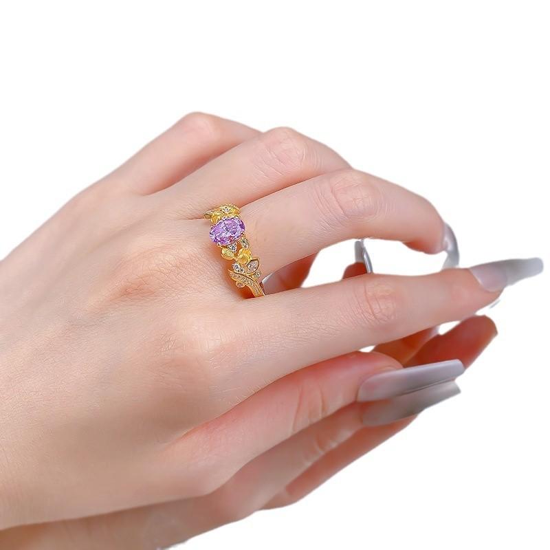 S925 Silver Purple Bauhinia Fairy Oval Ring 6*8mm 6A Cubic Zirconia Ring fashion jewelry accessible woman girl promise ring Springtok-105(35%)