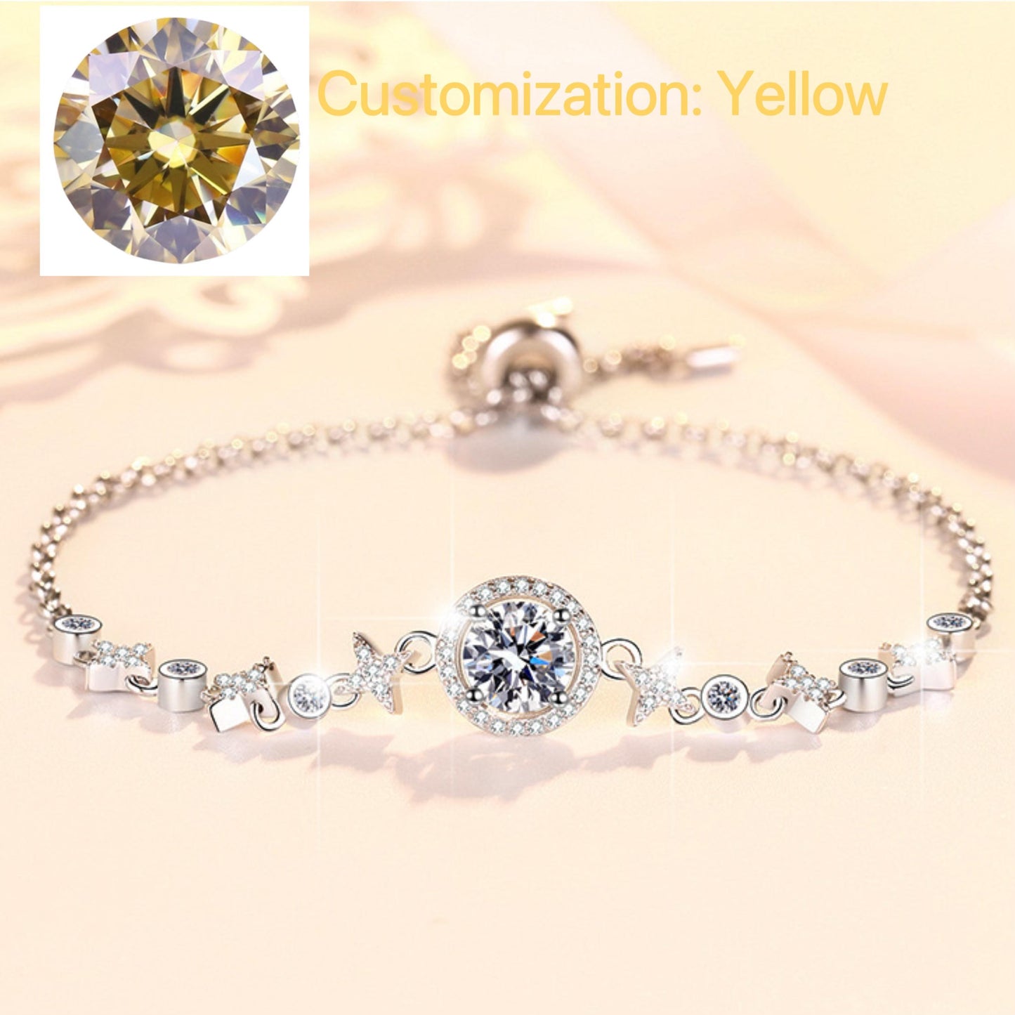 S925 Sterling Silver Round Bag Push-Pull Beads Bracelet Synthetic Moissanite Bracelet(35%)