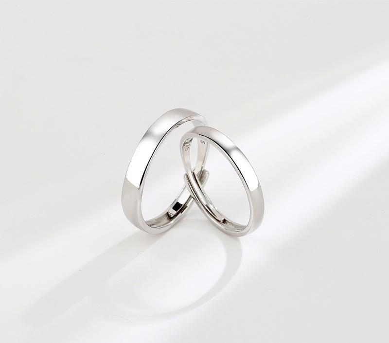 S925 Sterling Silver Simple Smooth Couple Ring Adjustable - 626 weddingring(45%)