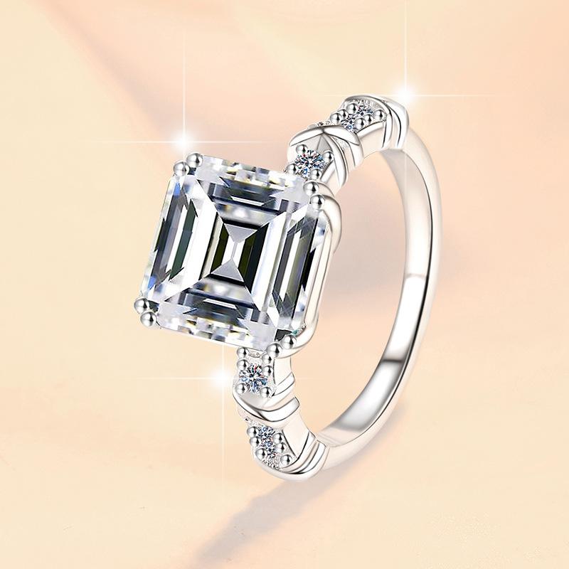 S925 Sterling Silver Four-claw Square Asscher Ring Synthetic Moissanite Ring 5Carat-465(1%)