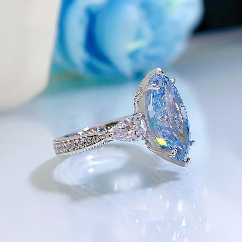 S925 Sterling Silver Aquamarine Marquise Ring 8*16mm 6A Cubic Zirconia Ring-238(35%)