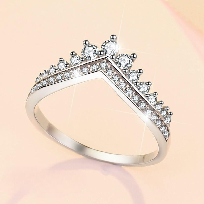 S925 Sterling Silver Princess Crown Band Ring 6A Cubic Zirconia Ring-563(35%)