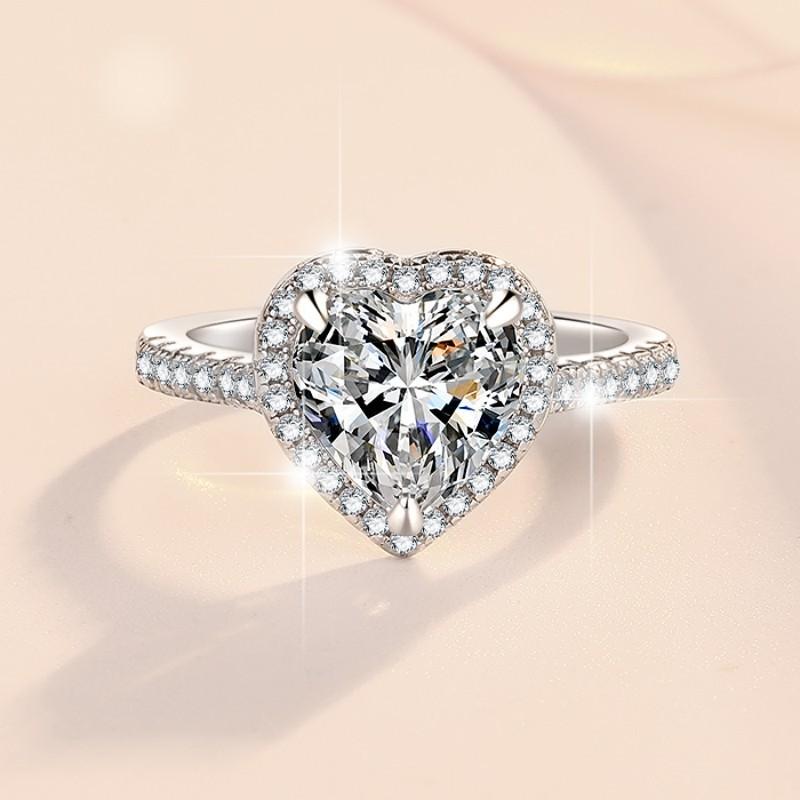 S925 Sterling Silver Heart-Shaped Ring Synthetic Moissanite Ring fashion jewelry accessory woman girl promise ring-250(35%)
