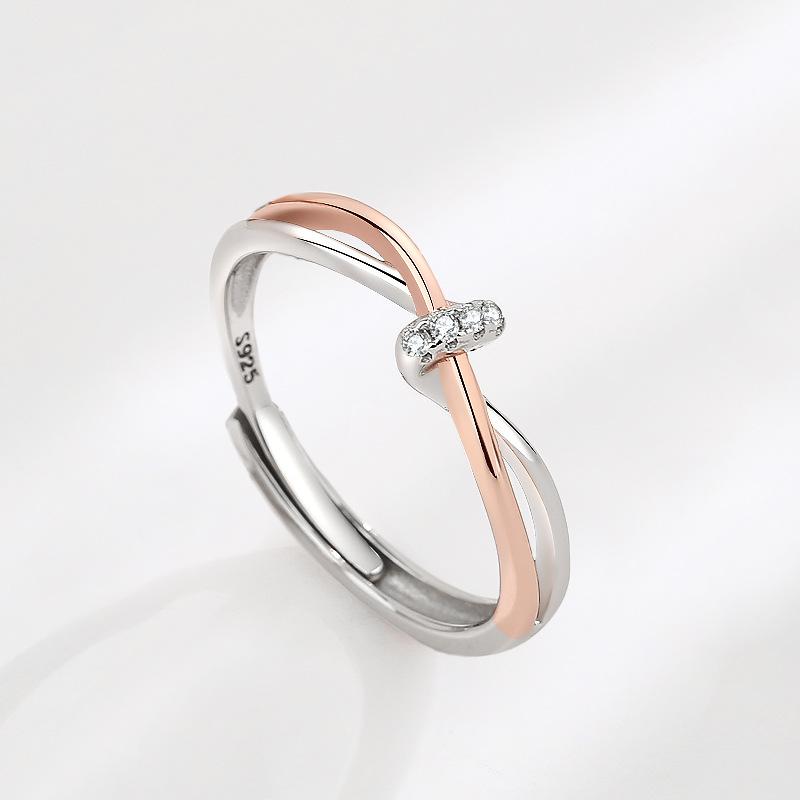 S925 Sterling Silver Twin Knot Couple Ring Open Ring-556 weddingring(45%)