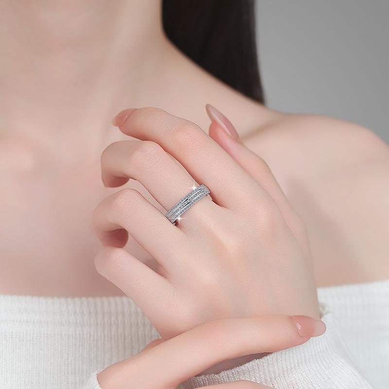 S925 Sterling Silver Full Stone Starry Sky Band Ring Synthetic Moissanite Ring 1 Carat-571(35%)