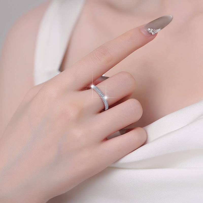 S925 Sterling Silver One-word Double Row Band Ring 6A Cubic Zirconia Ring-565(35%)