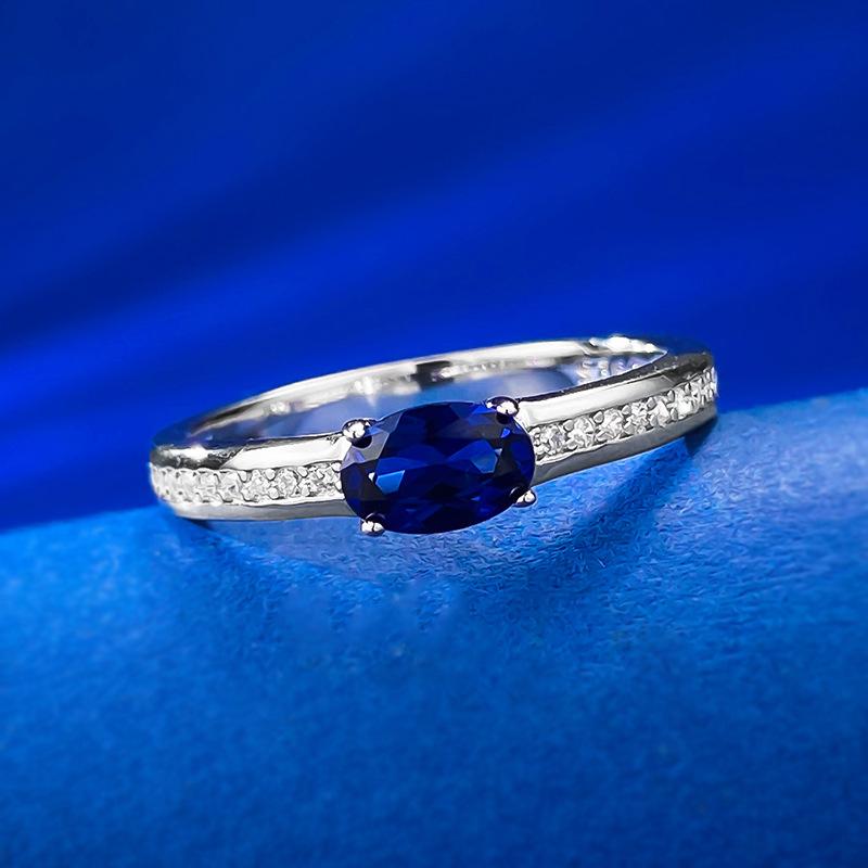 S925 Sterling Silver Royalblue Oval Cut Oval Ring 4*6mm 6A Cubic Zirconia Ring-123(35%)
