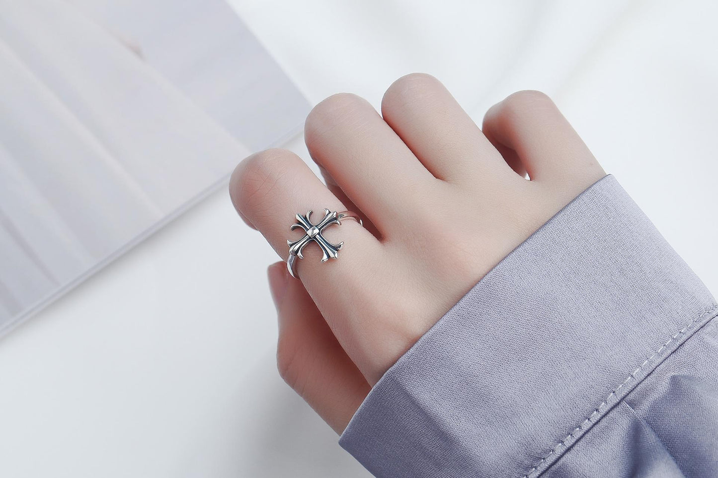 S925 Sterling Silver Cross Open for Men Ring -495(45%)