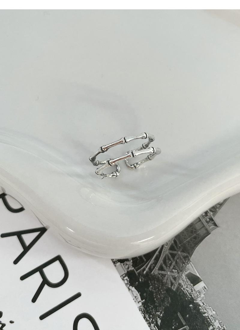 S925 Sterling Silver Vintage Distressed Double Layer Bamboo Knot Ring for Women Open Ring - 502(45%)
