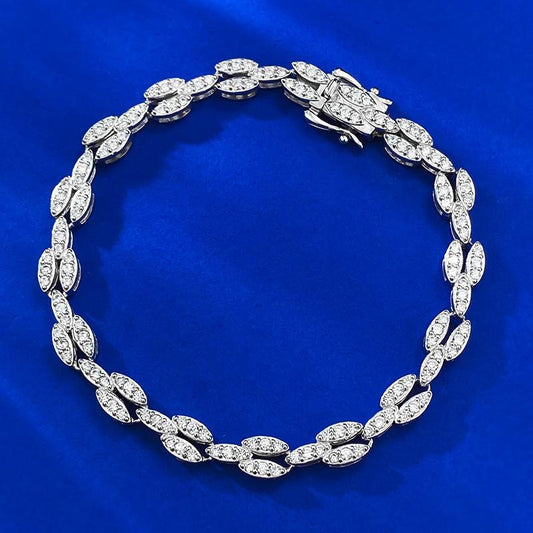 S925 Sterling Silver Full Elonggate Oval Stones 8A Cubic Zirconia Bracelet-305(15%)
