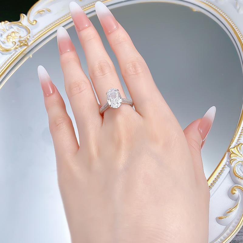 S925 Silver Ice Flower Cut Oval Pigeon Egg 8*12mm  8A Cubic Zirconia Ring-143(45%)