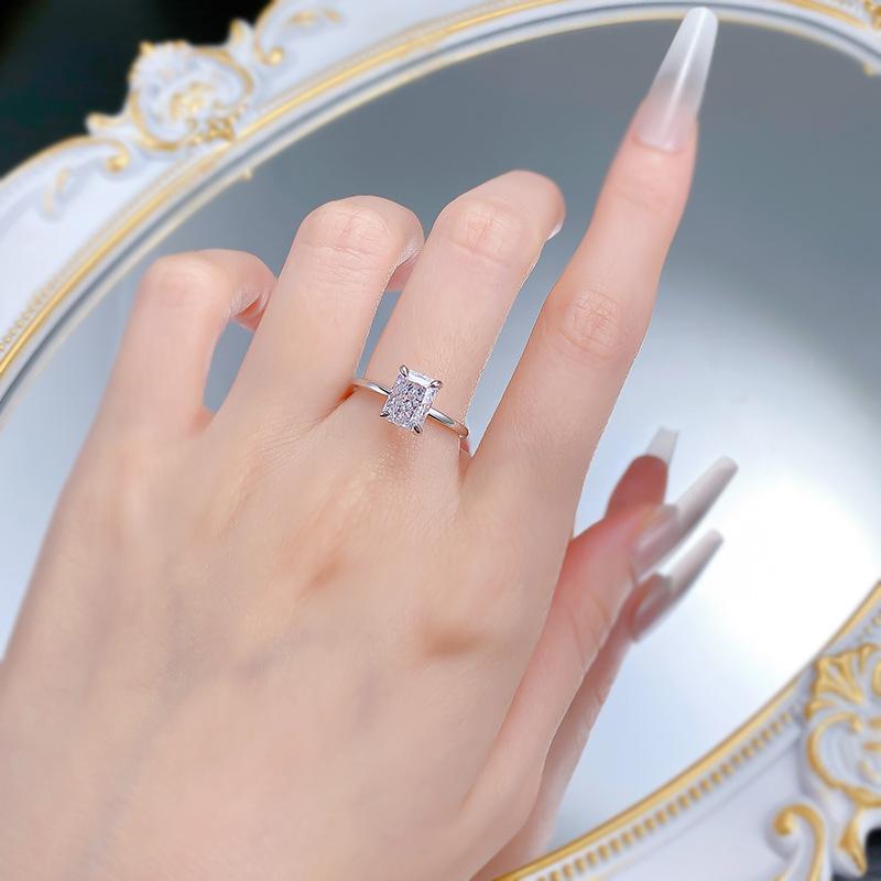 S925 Sterling Silver Rectangular Ice Flower Cut 6 * 8mm 8A Cubic Zirconia Ring-422 custom  engagement  ring(25%)