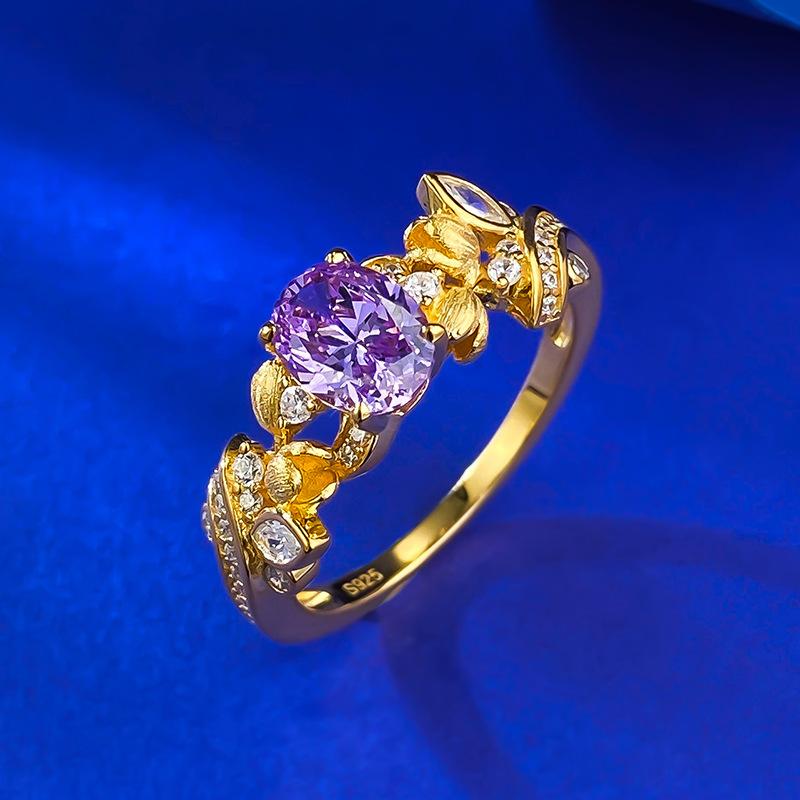 S925 Silver Purple Bauhinia Fairy Oval Ring 6*8mm 6A Cubic Zirconia Ring fashion jewelry accessible woman girl promise ring Springtok-105(35%)