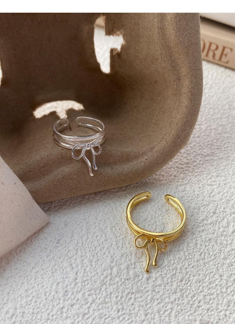 S925 Sterling Silver Simple Bowknot Ring for Women Open Ring -510(45%)