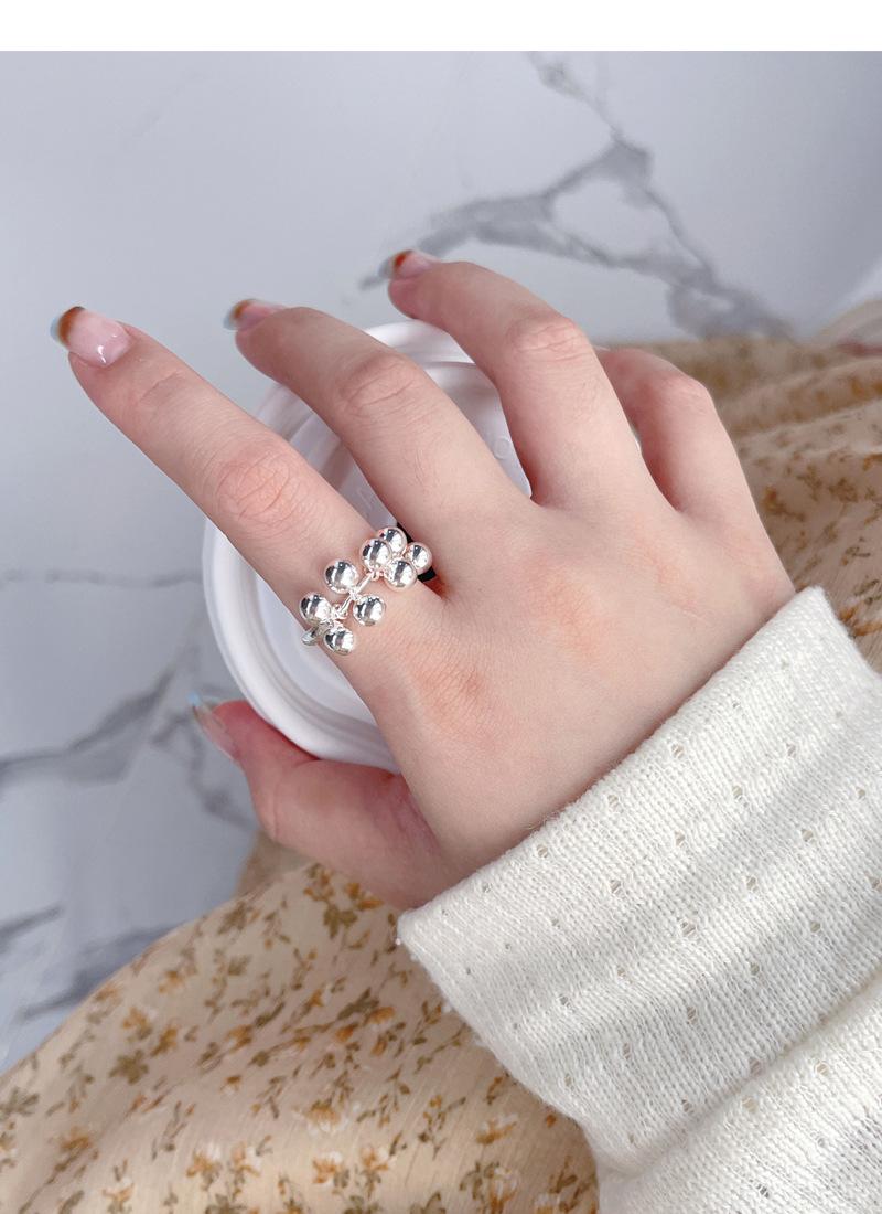 S925 Sterling Silver Simple Grape Cluster Ring for Women with Round Beads - 533(45%)
