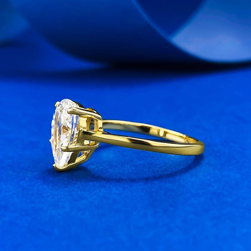 S925 Sterling Silver Pear Shaped Golden 6*9mm 6A Cubic Zirconia Ring-425 emerald  ring(25%)