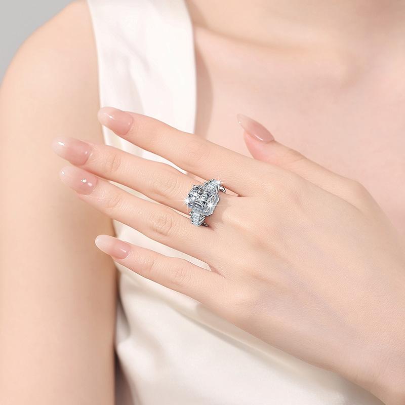 NO.126 S925 Sterling Silver 5 Carat Fat Square Ring Synthetic Moissanite Ring fashion jewelry accessory woman girl promise ring Springtok