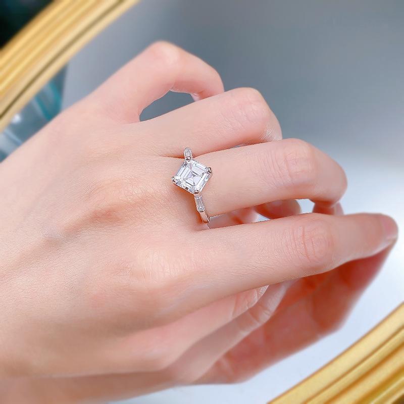 S925 Sterling Silver Asscher Cut Square Ring 8*8mm 8A Cubic Zirconia Ring fashion jewelry accessory woman girl promise ring-384(35%)