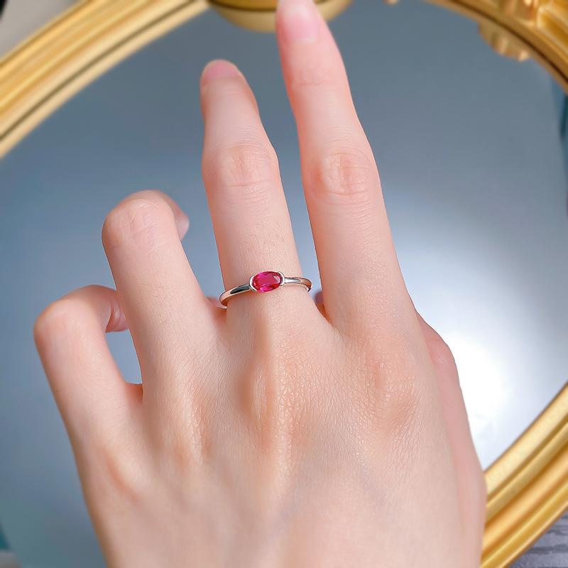 S925 Sterling Silver Red/Blue/White Oval Cut Oval Ring 4*6mm 6A Cubic Zirconia Ring-265(35%)