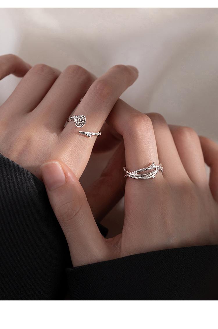 S925 Sterling Silver Thorns and Roses Couple Open Ring - 543 weddingring(45%)
