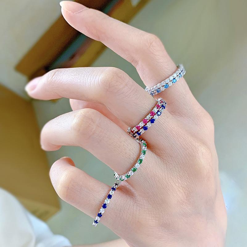 NO.096 S925 Sterling Silver Color Fine Row Ring 6A Cubic Zirconia Ring fashion jewelry accessory woman girl promise ring Springtok