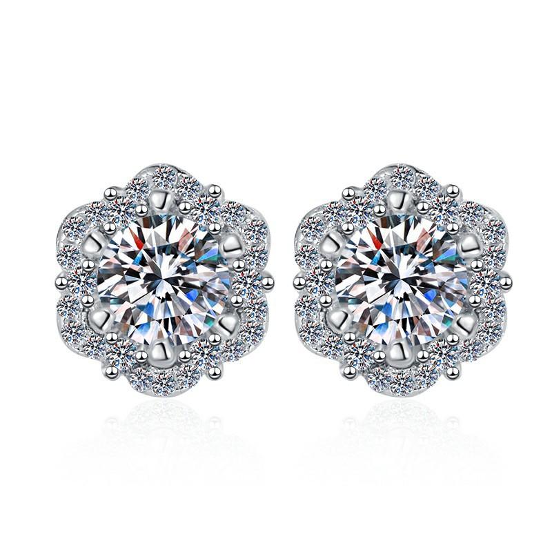 41. S925 Sterling Silver Little Flower Ear Stud Plum Blossom Synthetic Moissanite Earrings