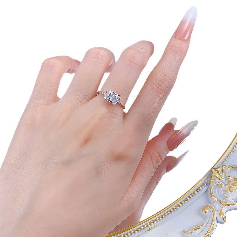 S925 Sterling Silver Transvers Rectangular 6A Cubic Zirconia Ring-154(45%)