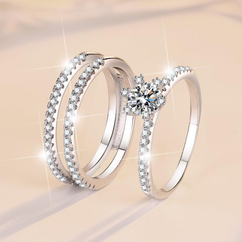 S925 Sterling Silver Three-Row Ring Synthetic Moissanite Ring fashion jewelry accessory woman girl promise ring-207(35%)